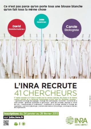 L’INRA recrute 41 chercheurs dont 3 à Montpellier.