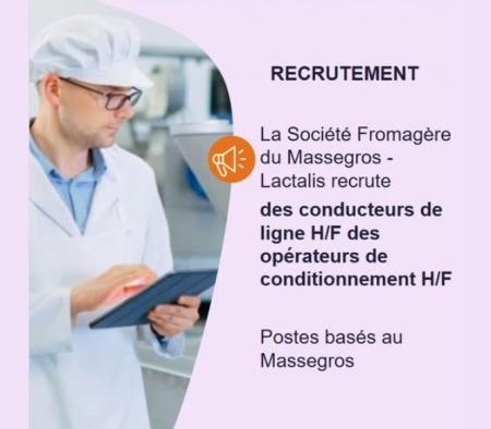 La Société Fromagère du Massegros - Lactalis recrute 30 personnes en CDD au Massegros (48).