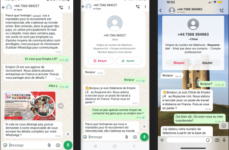 Alerte usurpation d'identité Emploi LR sur WhatsApp